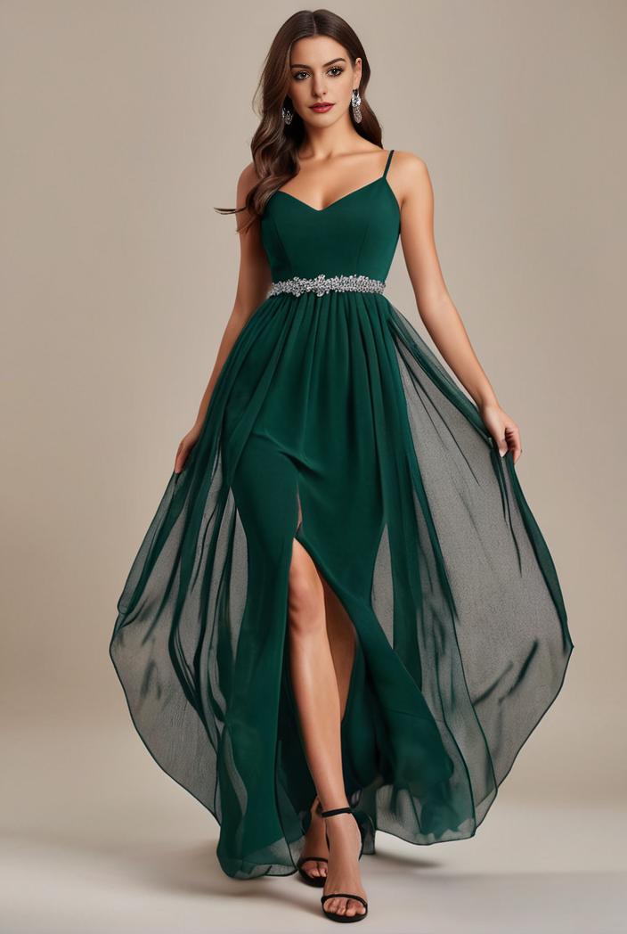 sequin bodice tulle high low evening dress with ribbon waist 101483