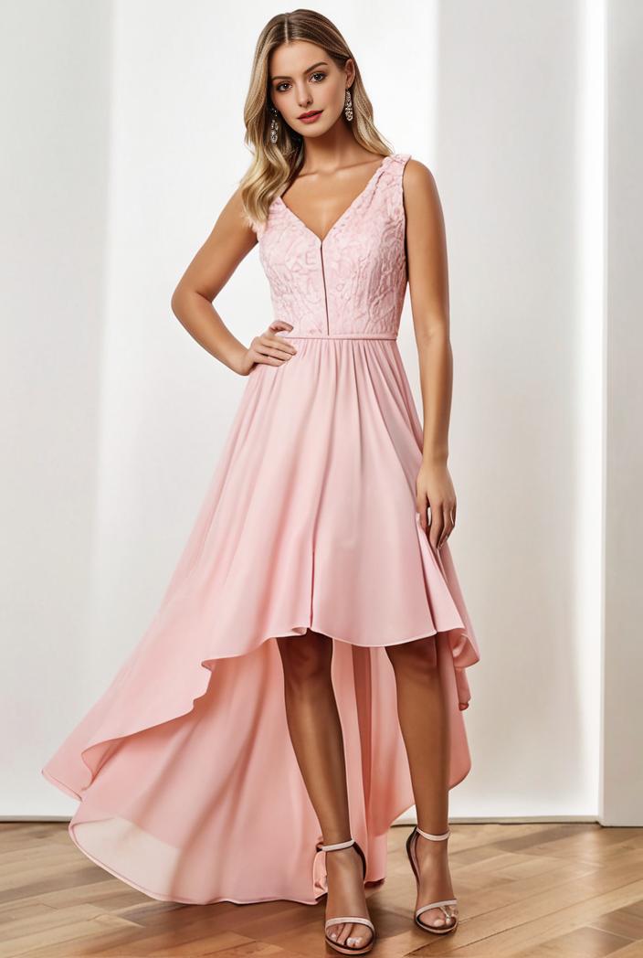sequin bodice tulle high low evening dress with ribbon waist 101488