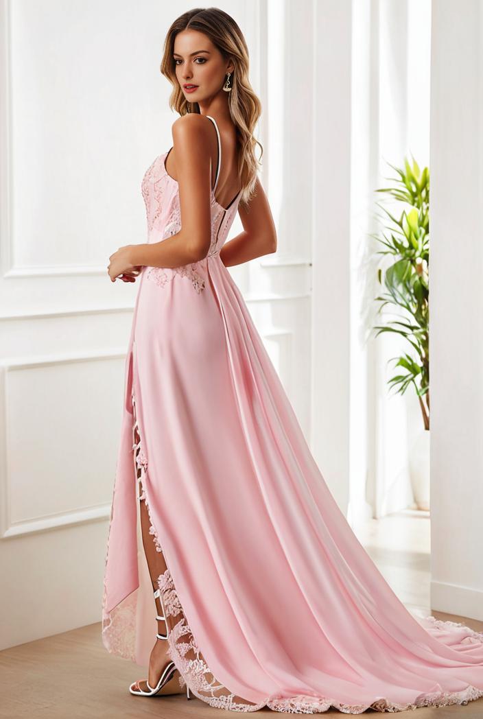 sequin bodice tulle high low evening dress with ribbon waist 101526