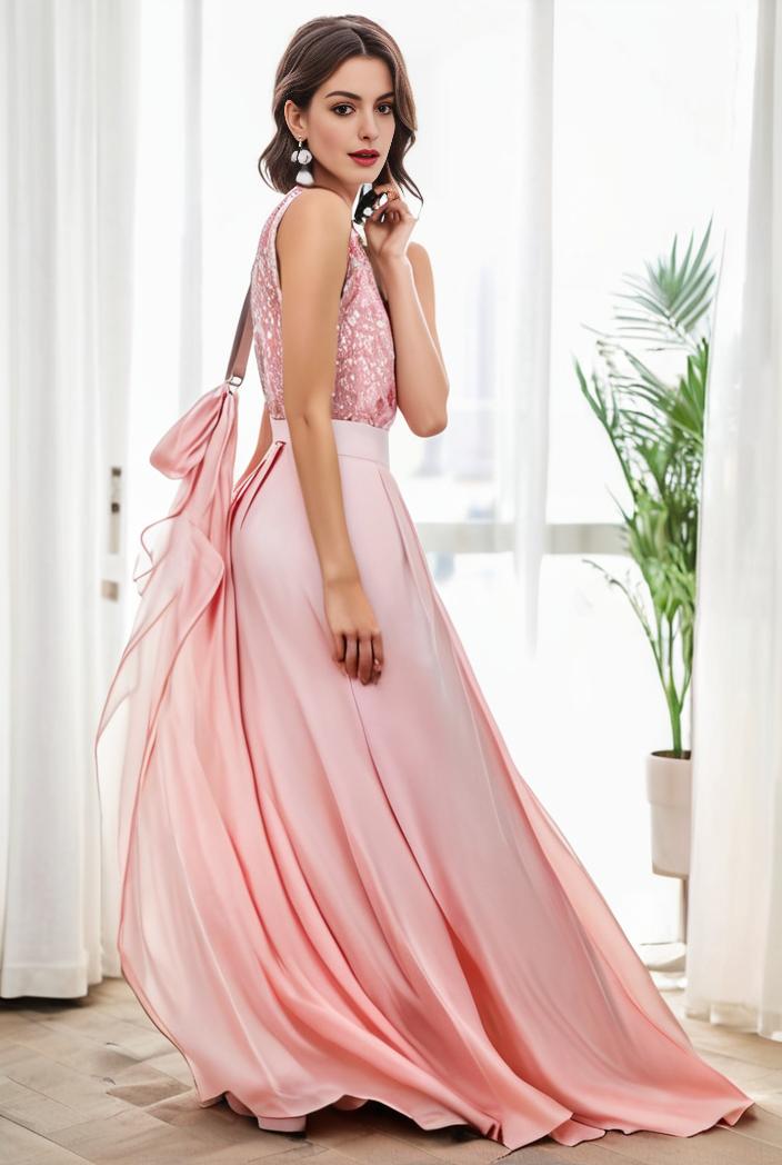 sequin bodice tulle high low evening dress with ribbon waist 101527