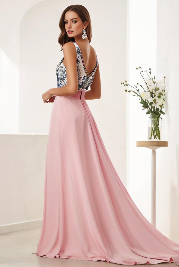 sequin bodice tulle high low evening dress with ribbon waist 101528