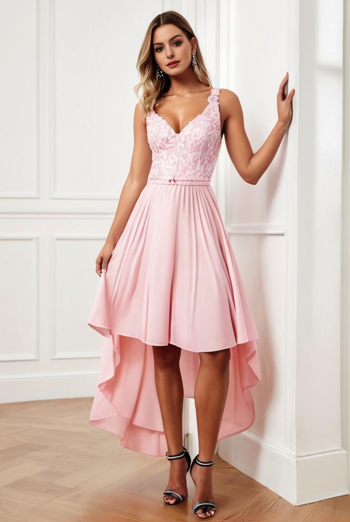 sequin bodice tulle high low evening dress with ribbon waist 101534