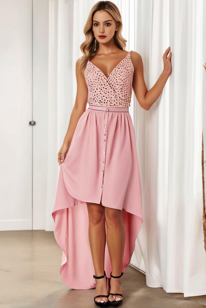 sequin bodice tulle high low evening dress with ribbon waist 101536