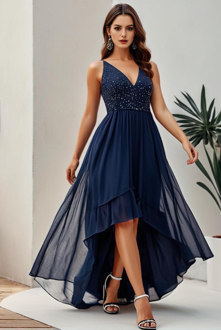 plus size sequin high low deep v neck tulle evening dresses 124571
