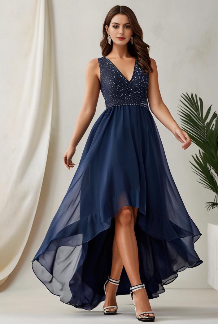 plus size sequin high low deep v neck tulle evening dresses 124575
