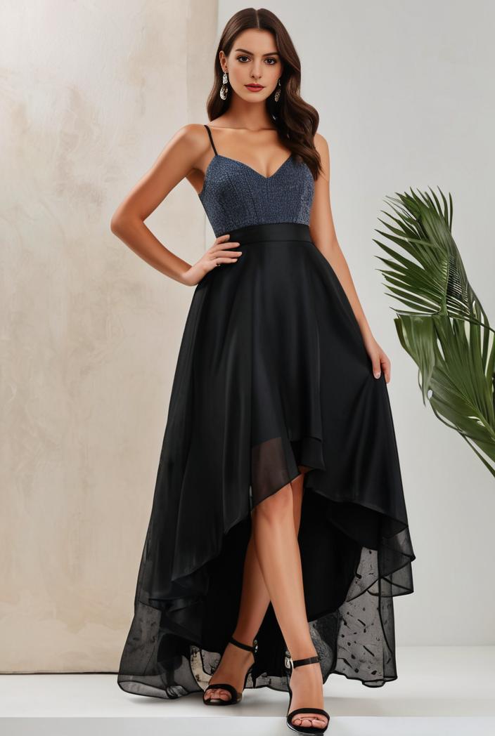 plus size sequin high low deep v neck tulle evening dresses 124600