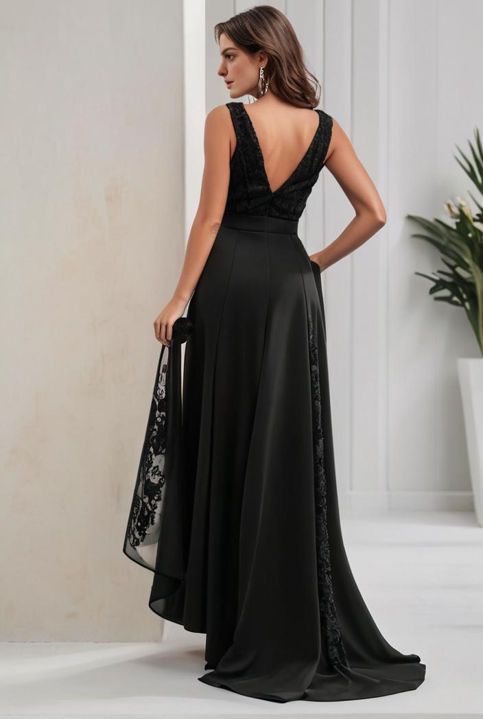 plus size sequin high low deep v neck tulle evening dresses 124604