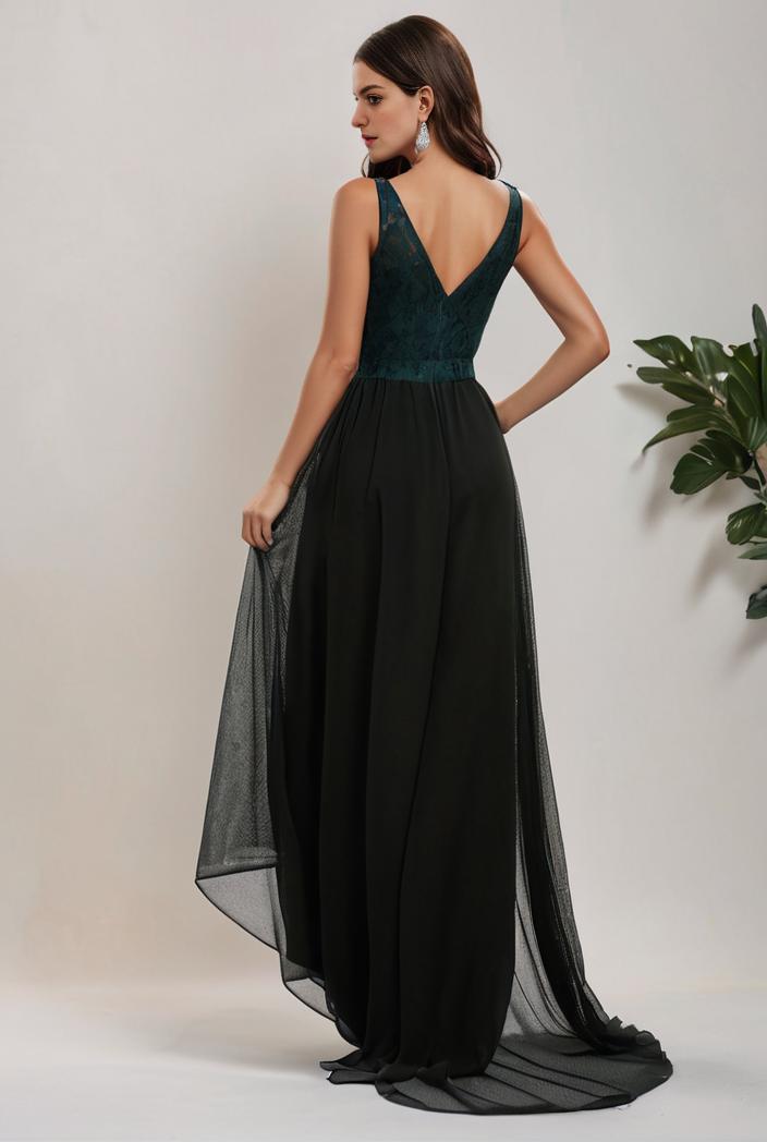 plus size sequin high low deep v neck tulle evening dresses 124609