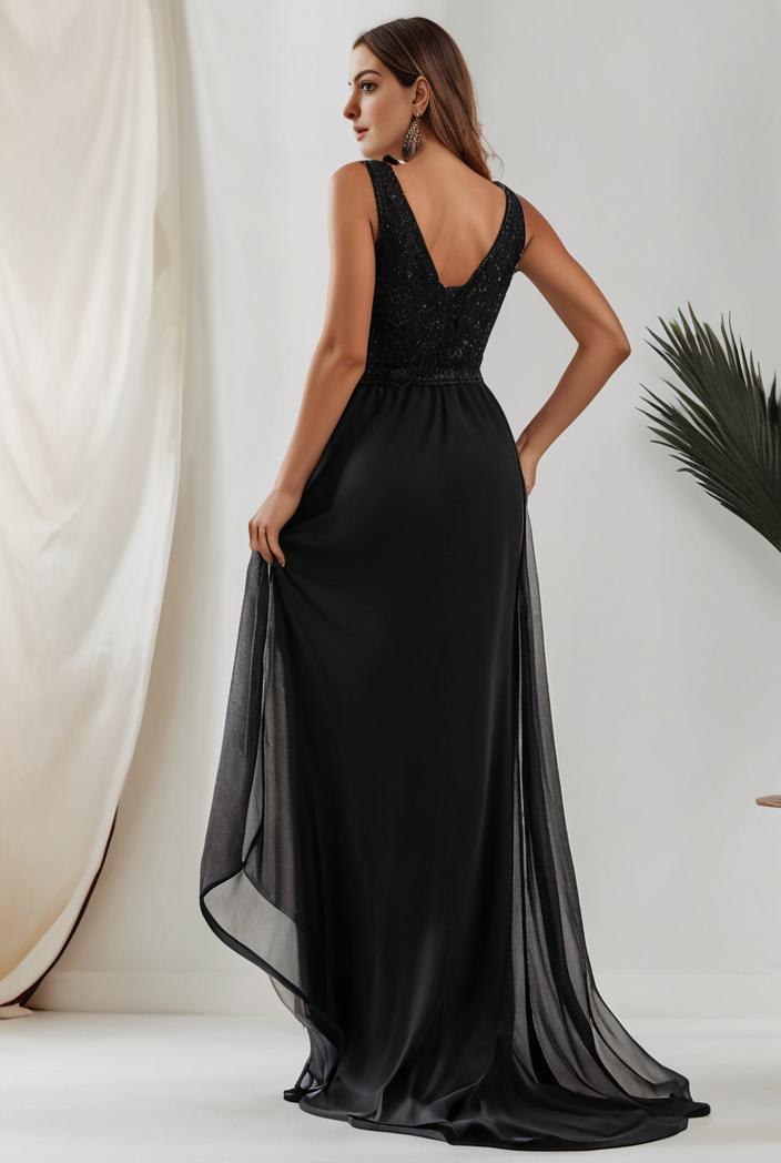 plus size sequin high low deep v neck tulle evening dresses 124607