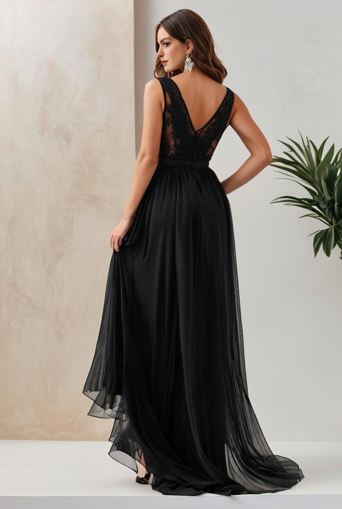 plus size sequin high low deep v neck tulle evening dresses 124608