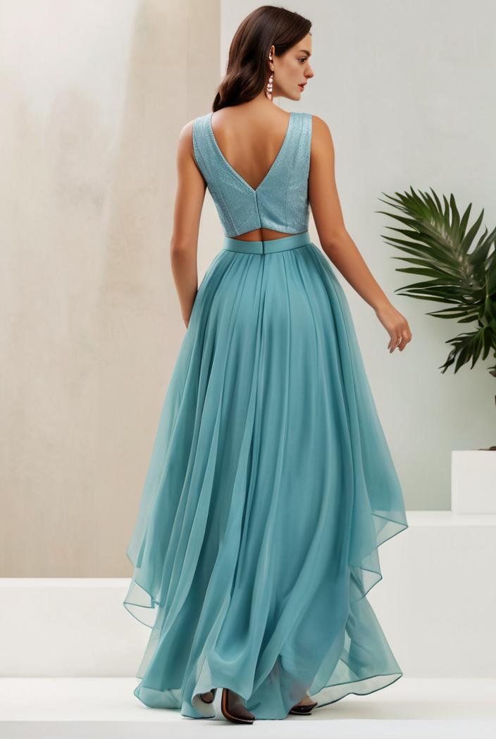 plus size sequin high low deep v neck tulle evening dresses 124625