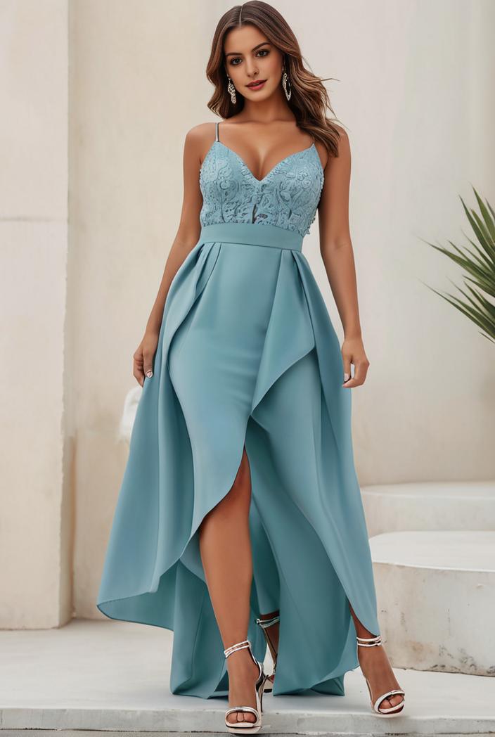 plus size sequin high low deep v neck tulle evening dresses 124627