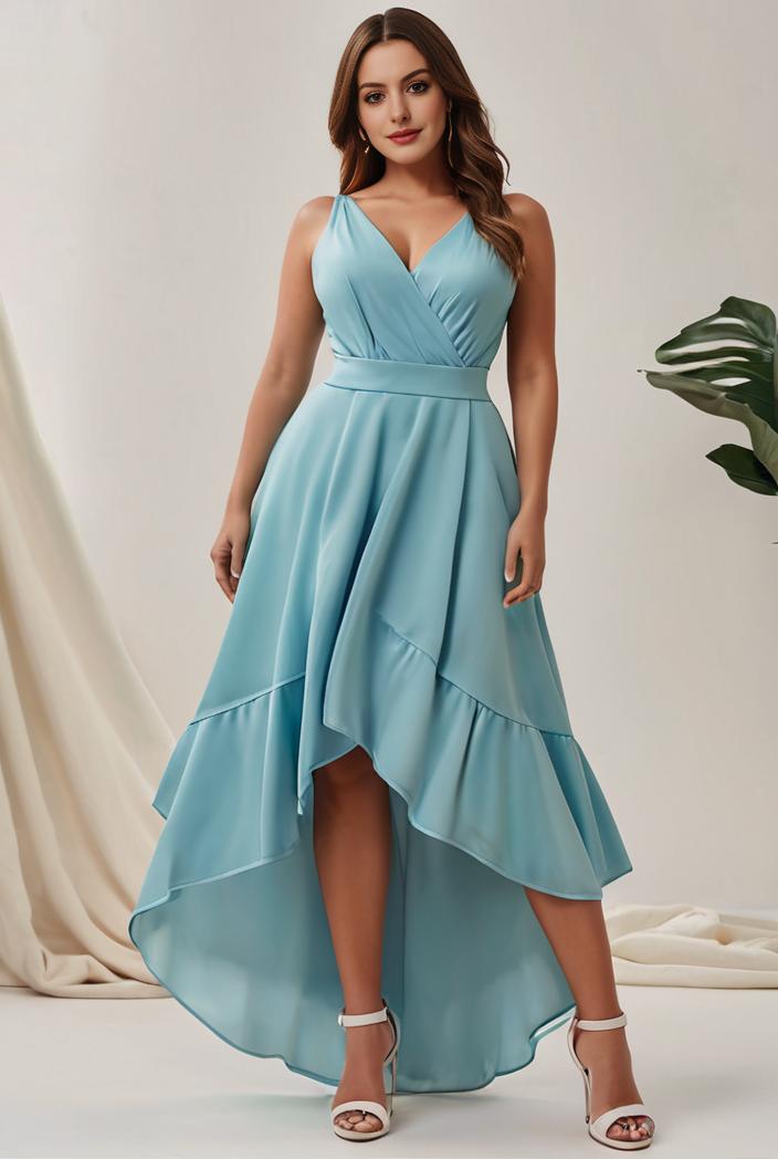plus size sequin high low deep v neck tulle evening dresses 124629