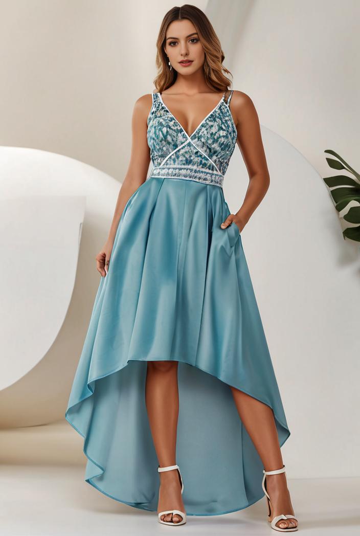 plus size sequin high low deep v neck tulle evening dresses 124630