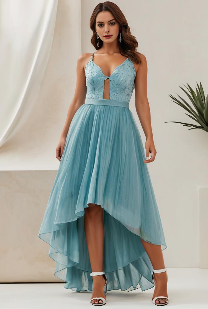 plus size sequin high low deep v neck tulle evening dresses 124631