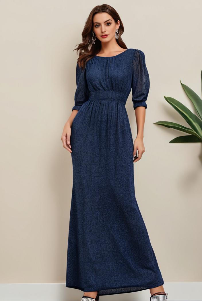 3 4 sleeve bodycon plunging back sequin evening dress 101901
