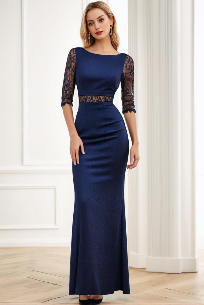 3 4 sleeve bodycon plunging back sequin evening dress 101919