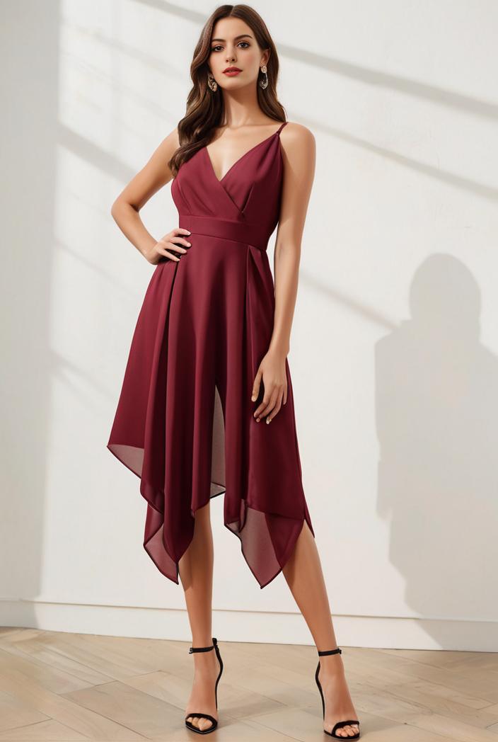 deep v neck lace chiffon bridesmaid dress with asymmetrical hem 103134