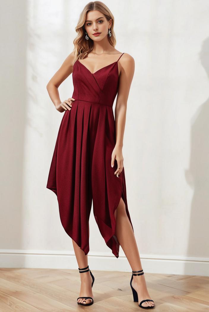 deep v neck lace chiffon bridesmaid dress with asymmetrical hem 103138