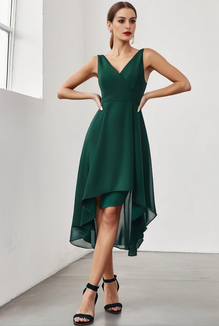 deep v neck lace chiffon bridesmaid dress with asymmetrical hem 103141