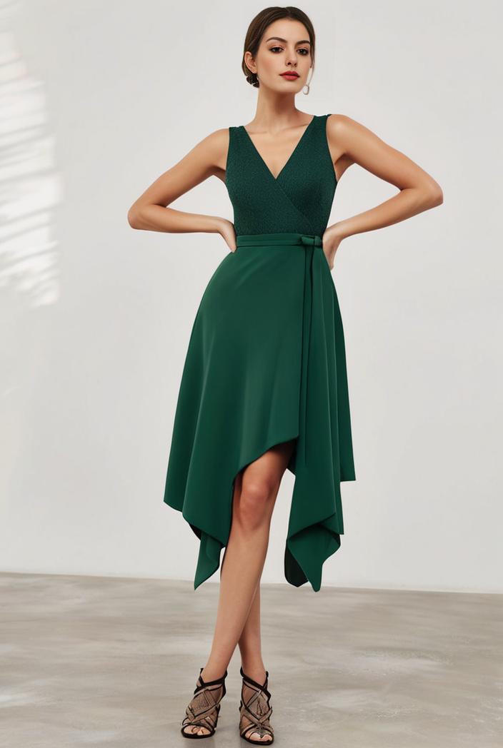 deep v neck lace chiffon bridesmaid dress with asymmetrical hem 103144