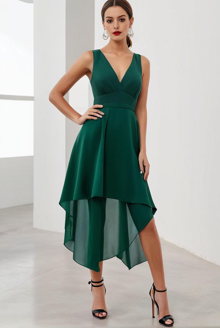 deep v neck lace chiffon bridesmaid dress with asymmetrical hem 103171