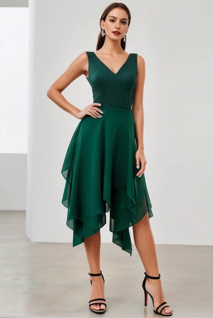 deep v neck lace chiffon bridesmaid dress with asymmetrical hem 103174