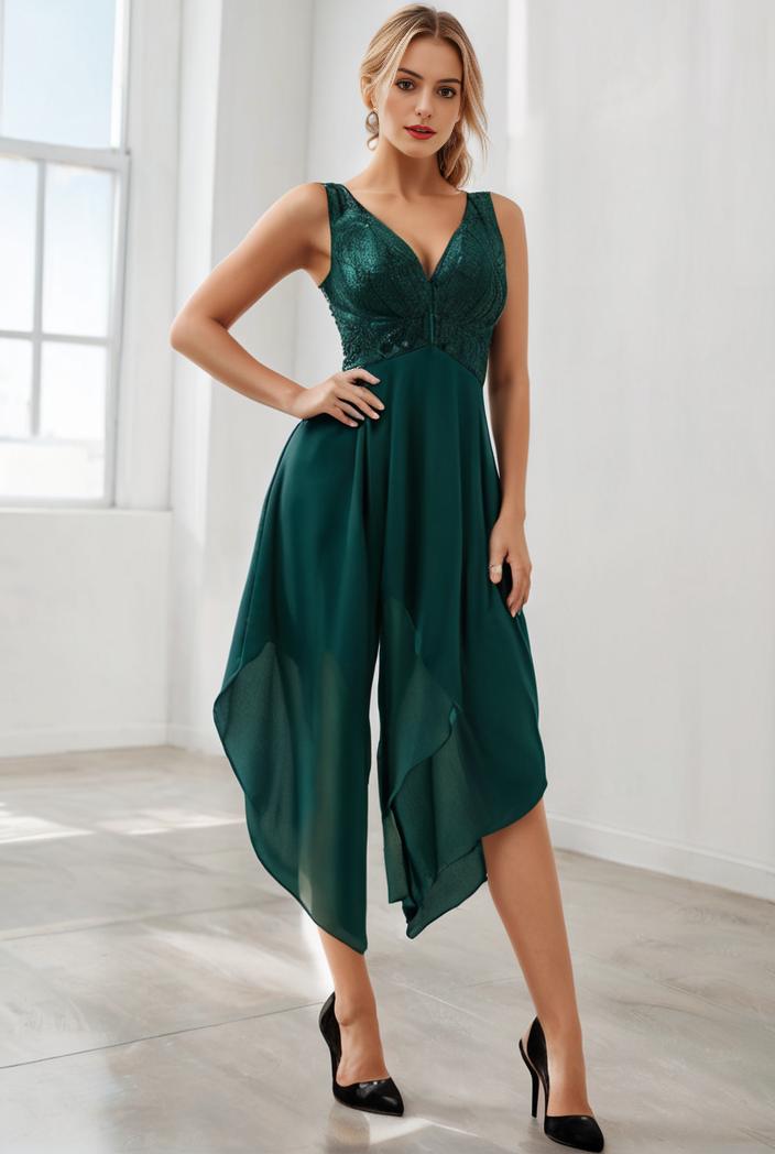 deep v neck lace chiffon bridesmaid dress with asymmetrical hem 103175