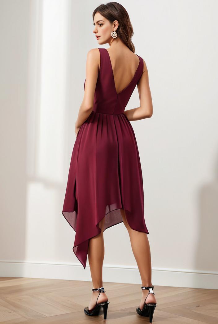 deep v neck lace chiffon bridesmaid dress with asymmetrical hem 103196