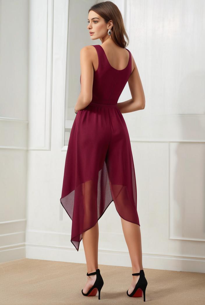 deep v neck lace chiffon bridesmaid dress with asymmetrical hem 103199