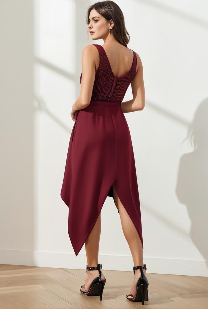 deep v neck lace chiffon bridesmaid dress with asymmetrical hem 103201