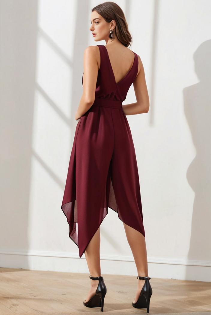 deep v neck lace chiffon bridesmaid dress with asymmetrical hem 103202