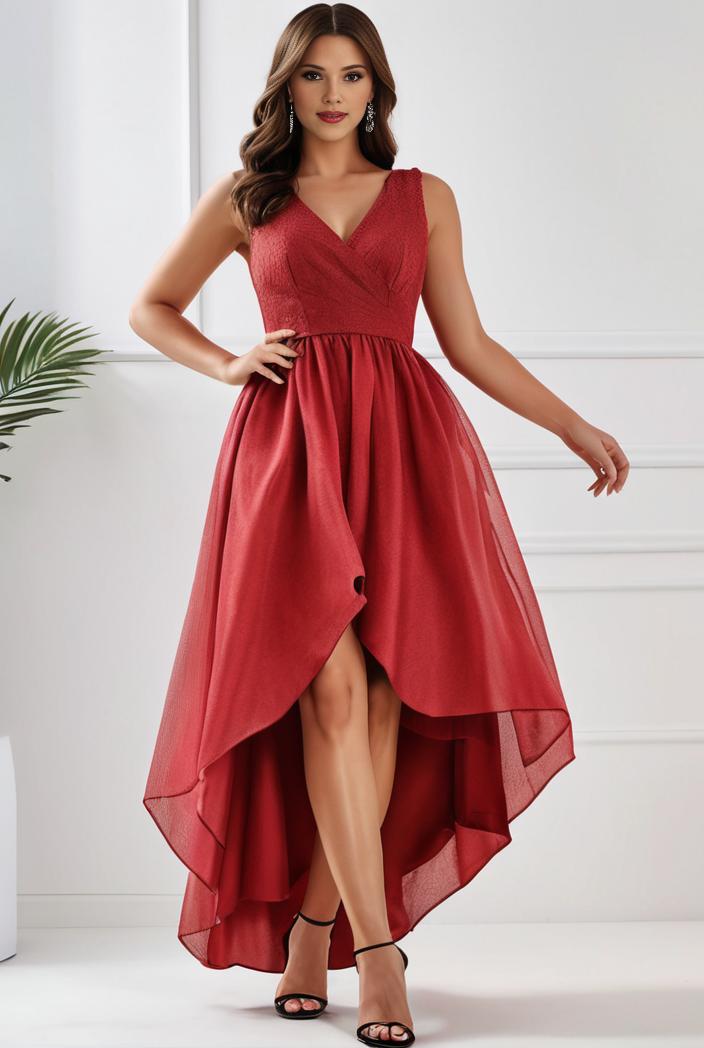 sleeveless v back tulle high low sequin appliques evening dresses 132997