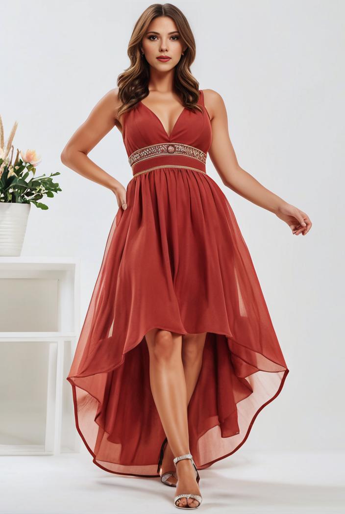 sleeveless v back tulle high low sequin appliques evening dresses 132994