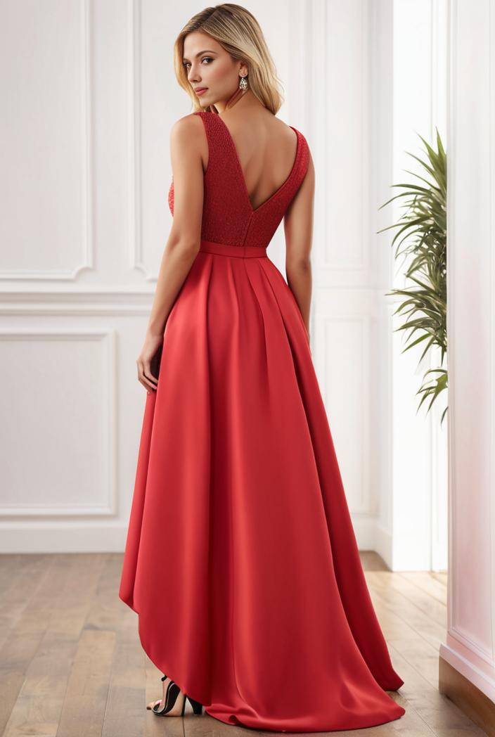 sleeveless v back tulle high low sequin appliques evening dresses 133010