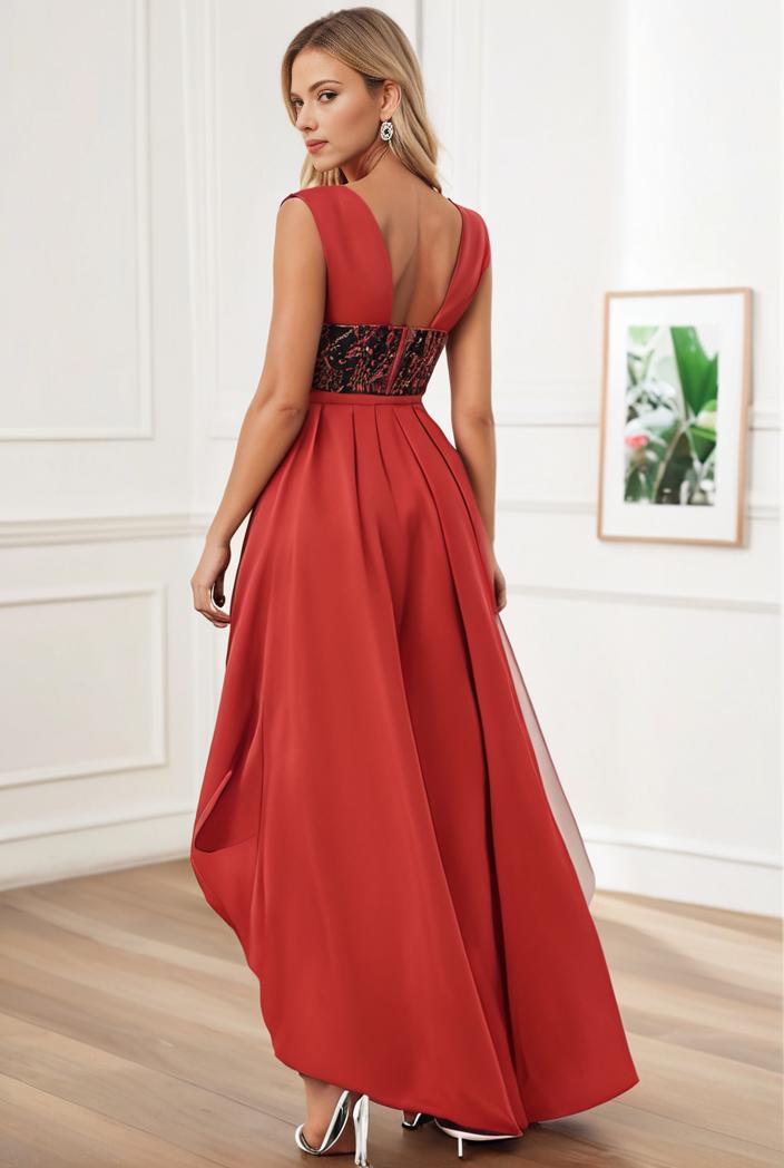sleeveless v back tulle high low sequin appliques evening dresses 133011