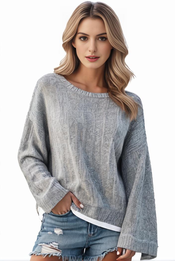 plus size casual sweater women s plus solid long sleeve round neck slight stretch loose sweater 110075