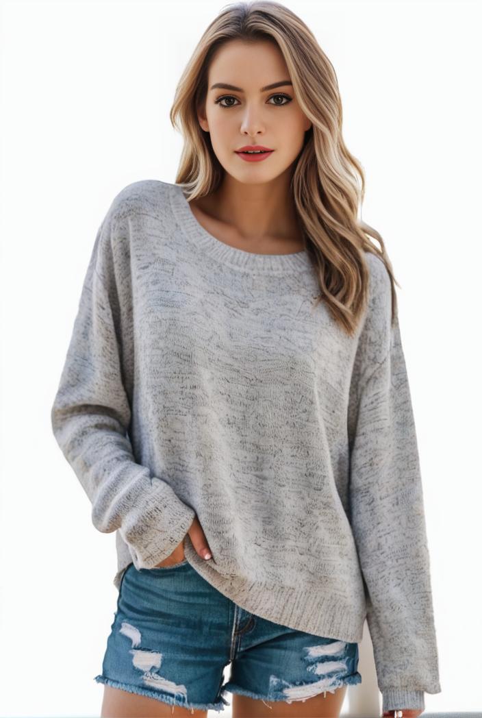 plus size casual sweater women s plus solid long sleeve round neck slight stretch loose sweater 110076