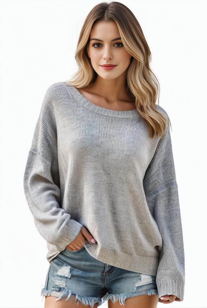 plus size casual sweater women s plus solid long sleeve round neck slight stretch loose sweater 110077