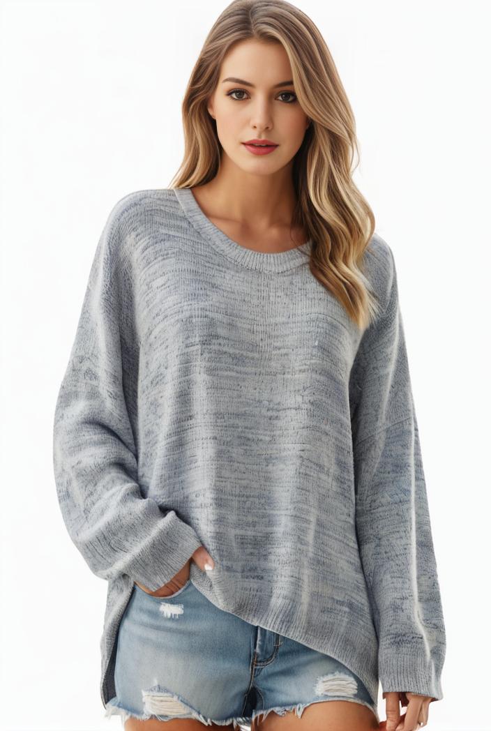 plus size casual sweater women s plus solid long sleeve round neck slight stretch loose sweater 110078