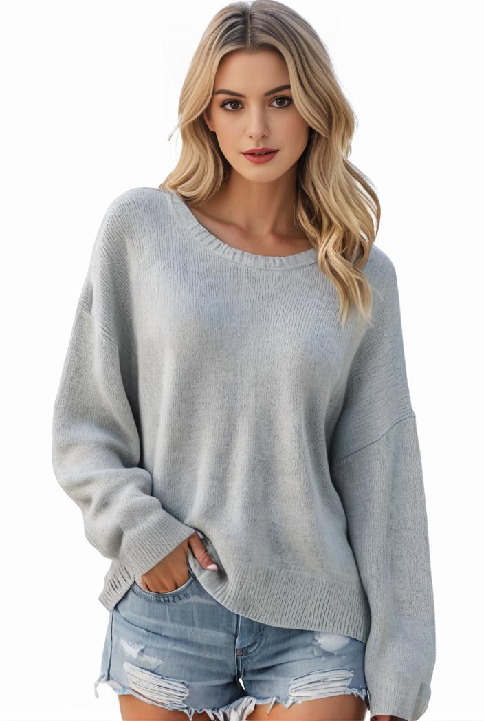 plus size casual sweater women s plus solid long sleeve round neck slight stretch loose sweater 110080