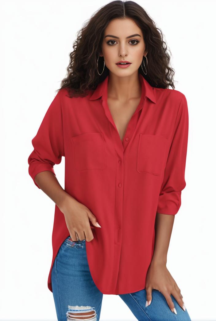 plus size formal shirt women s plus plain long sleeve turn down collar button up workwear shirt 110659