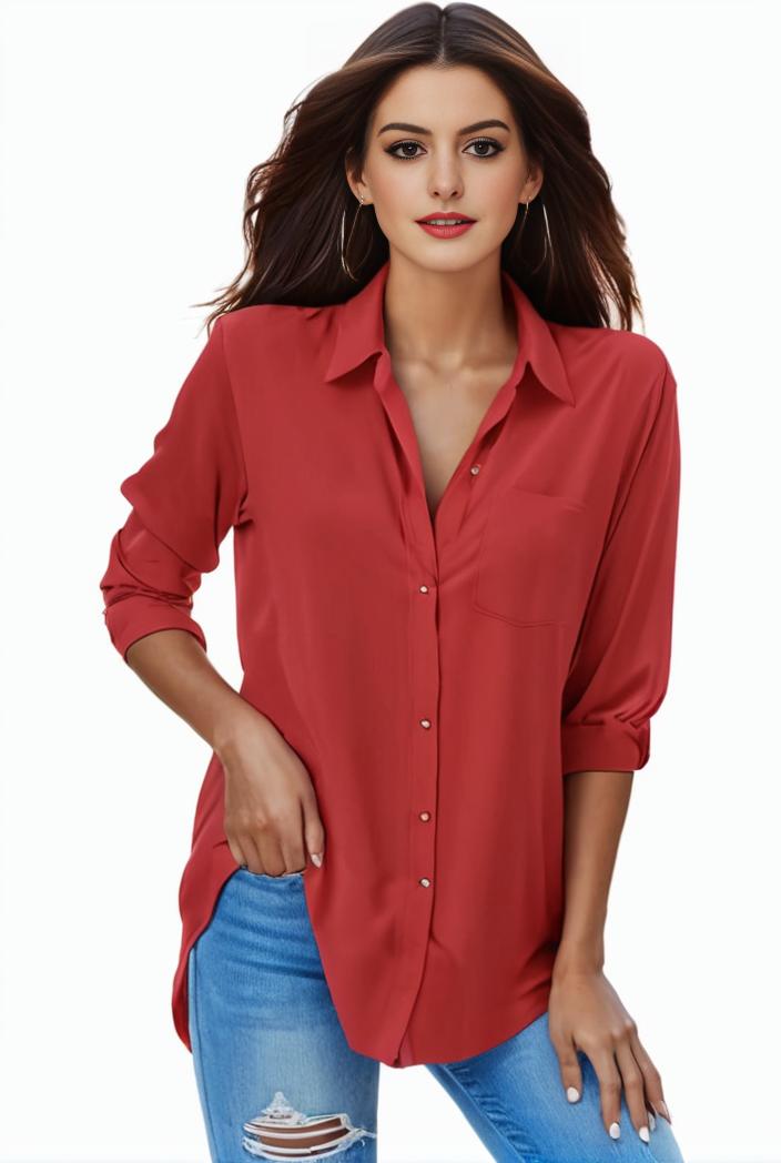plus size formal shirt women s plus plain long sleeve turn down collar button up workwear shirt 110666