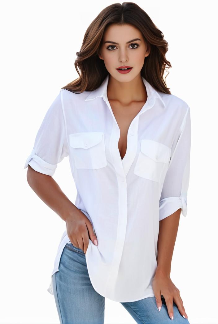 plus size formal shirt women s plus plain long sleeve turn down collar button up workwear shirt 110669