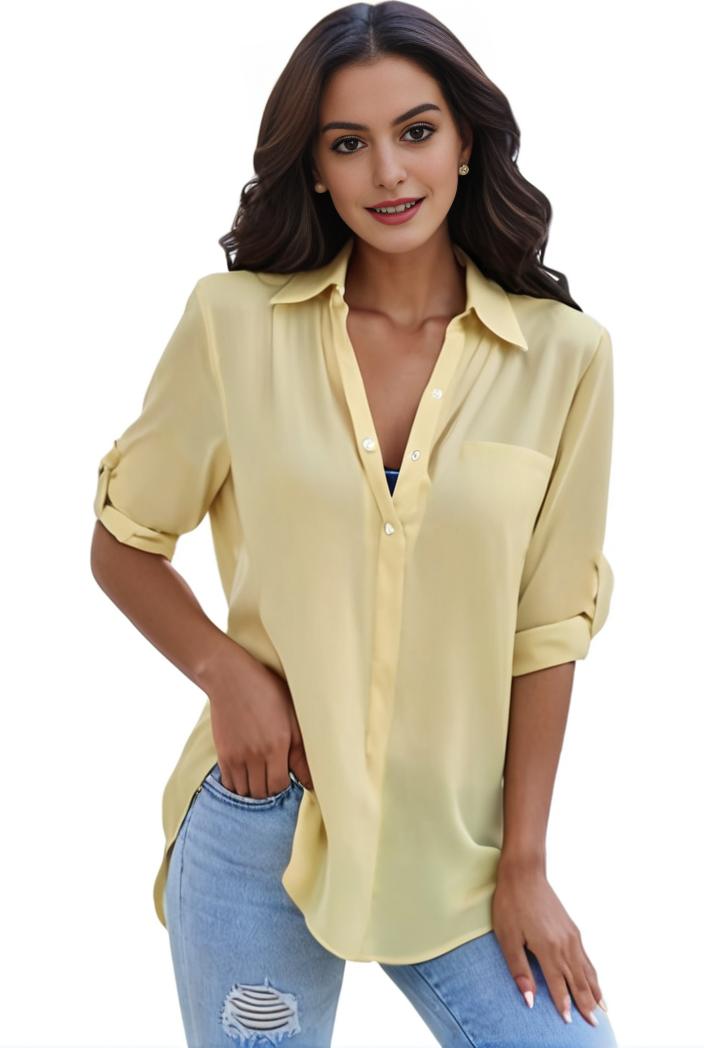 plus size formal shirt women s plus plain long sleeve turn down collar button up workwear shirt 110680