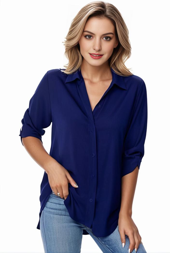 plus size formal shirt women s plus plain long sleeve turn down collar button up workwear shirt 110683
