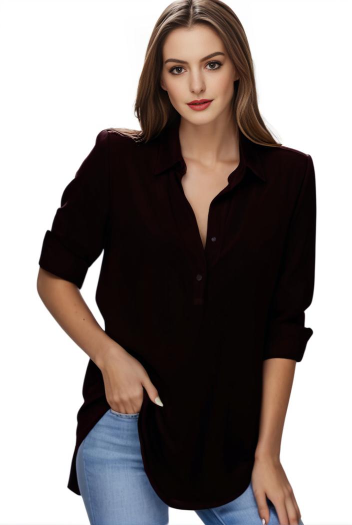 plus size formal shirt women s plus plain long sleeve turn down collar button up workwear shirt 110690