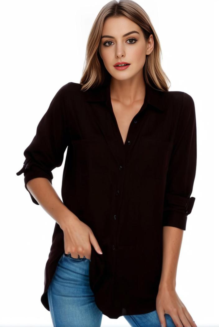 plus size formal shirt women s plus plain long sleeve turn down collar button up workwear shirt 110694