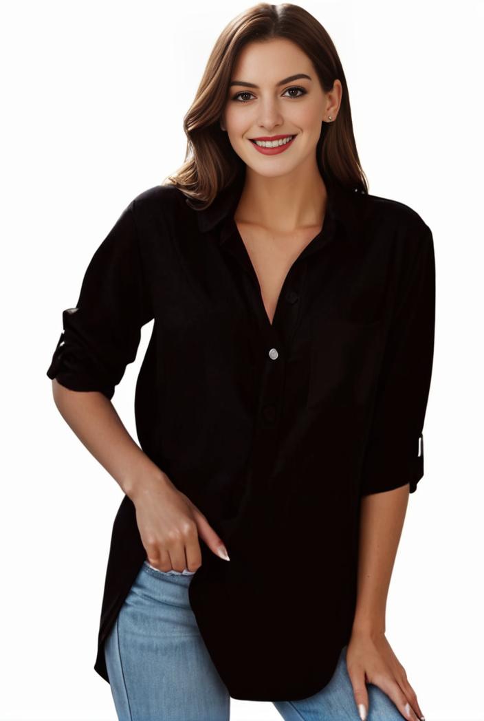 plus size formal shirt women s plus plain long sleeve turn down collar button up workwear shirt 110691