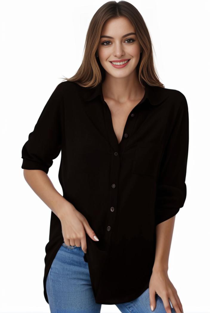 plus size formal shirt women s plus plain long sleeve turn down collar button up workwear shirt 110698